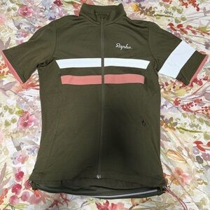 Rapha Olive Green Cycling Top with White and Pink Accents